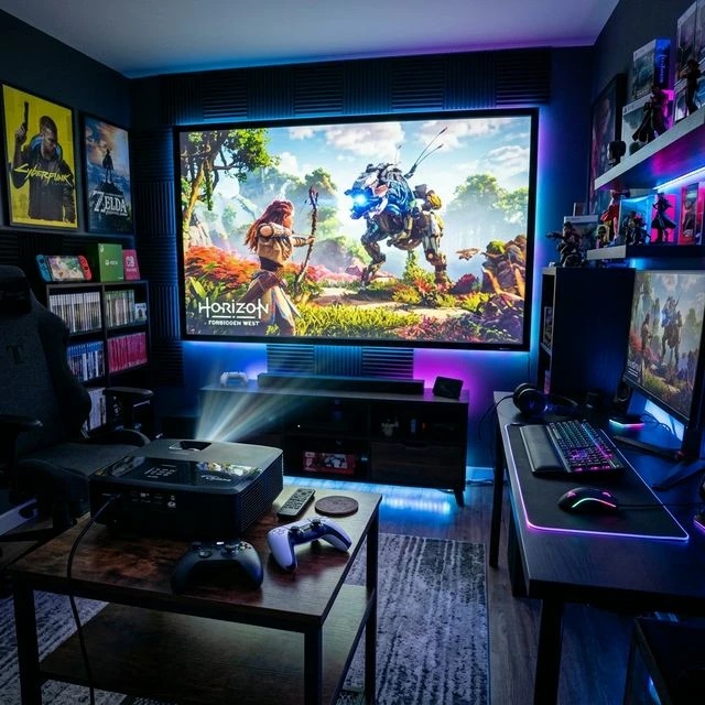 Optoma UHD50X projecting a video game scene